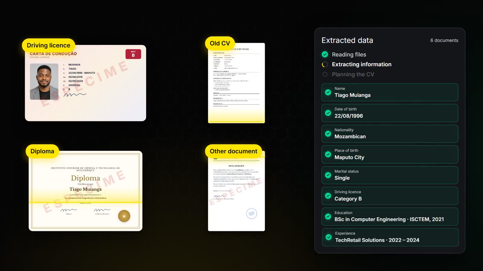 A CV in the Europass template created by Rapid MOZ