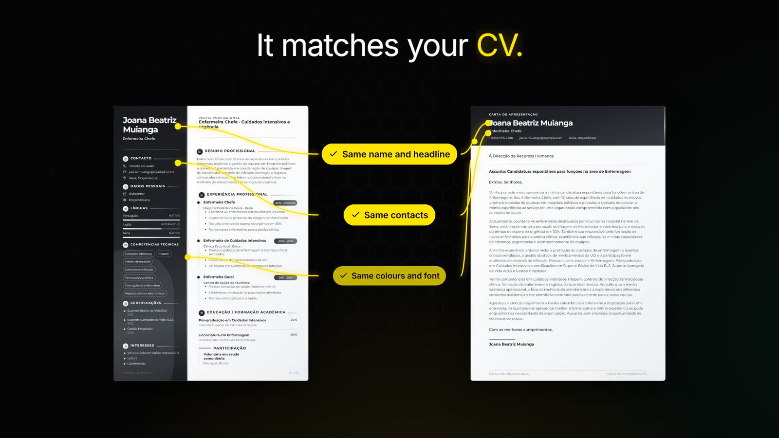 A cover letter created by Rapid MOZ