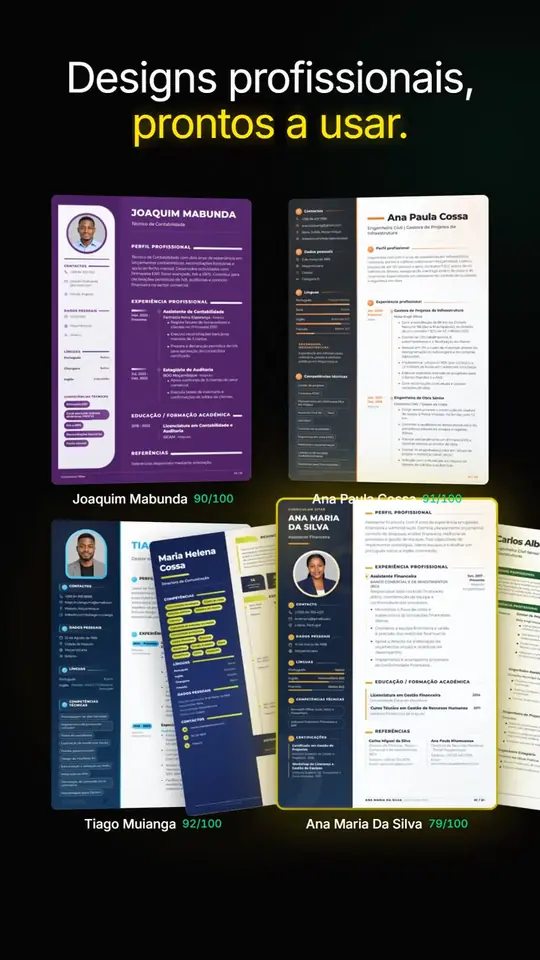 O seu CV em cerca de 1 minuto, com edição manual e IA.